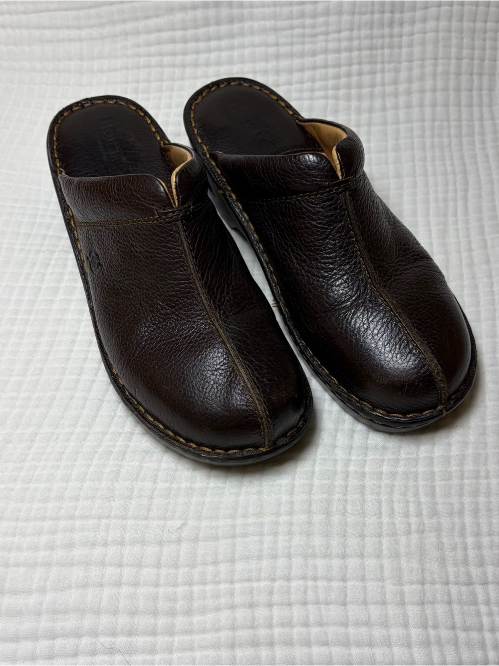 B.O.C. Brown Grained Leather Mules Clogs Boho Cottagecore Comfort Slide Shoes 9